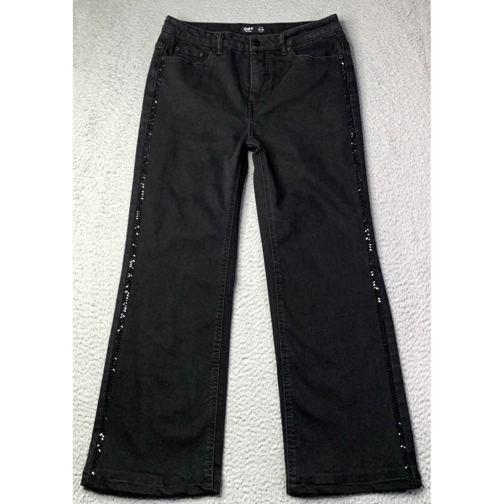 OAT NEW YORK Jeans Womens Size 6 Bling Seam Mid Rise Relaxed Straight Black Crop